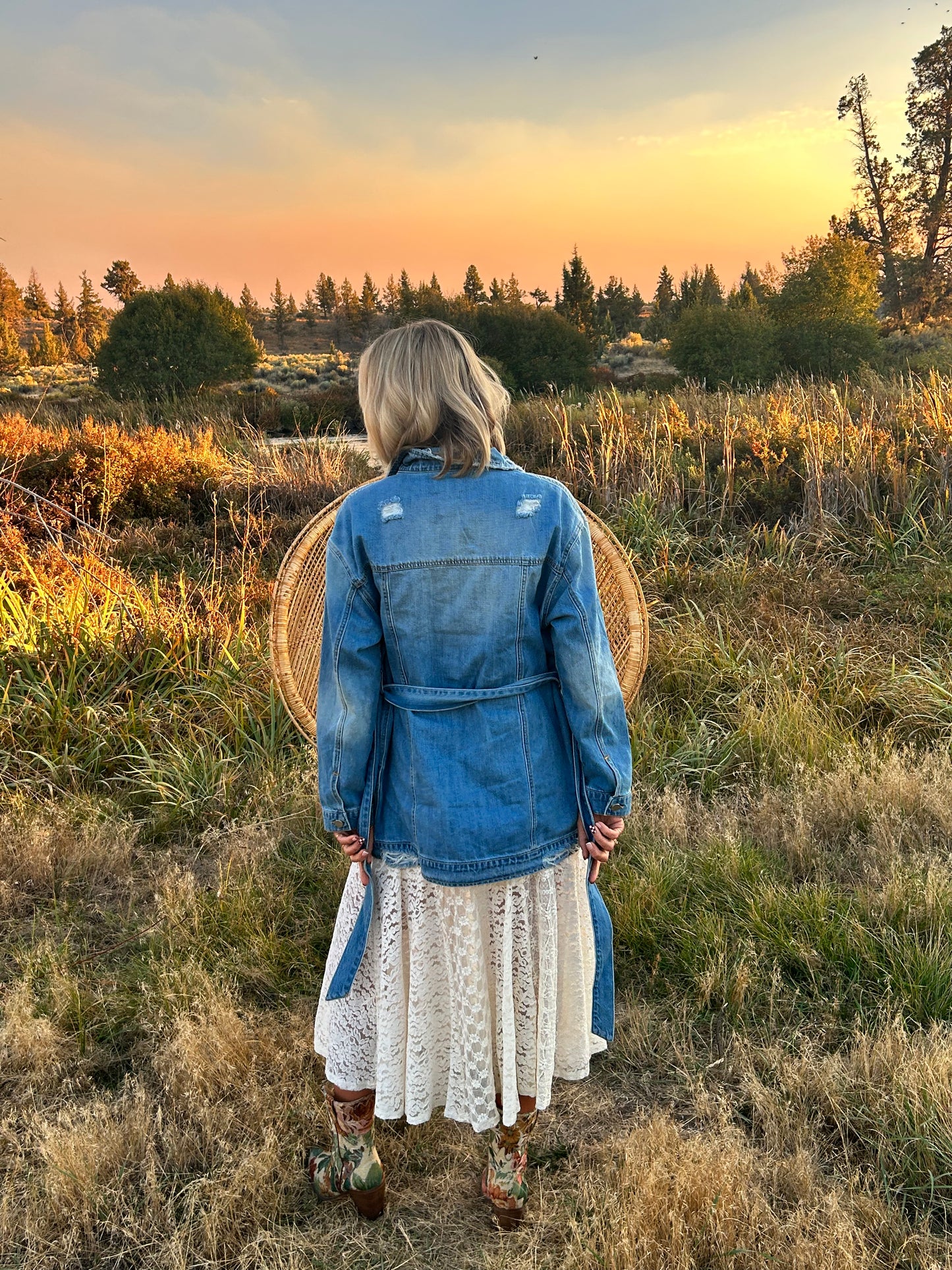 Risen Denim Belted Tie Jacket