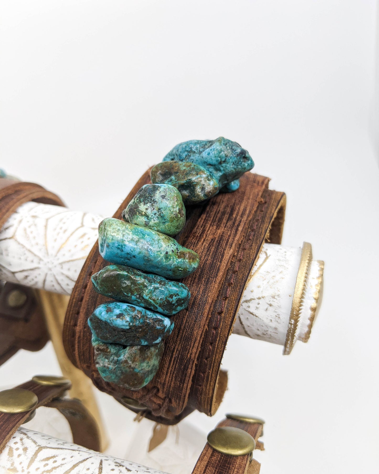 Chunky Turquoise Leather Cuff