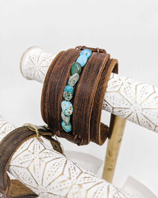 Beaded Turquoise Leather Cuff